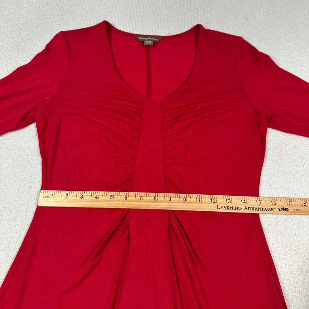 Tommy Bahama Dress Womens Medium Tambour‎ Panel Shirred 3/4 Sleeve Ruched Red